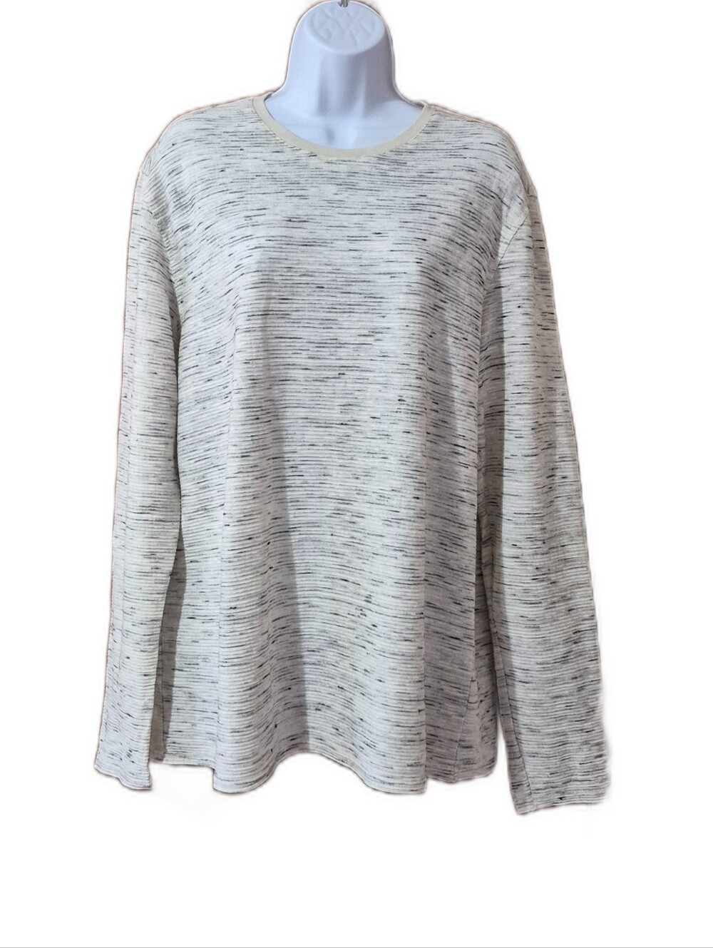 Black Brown 1826 Space- Dye Knit Long Sleeve Crew Neck Top Marled Gray EUC